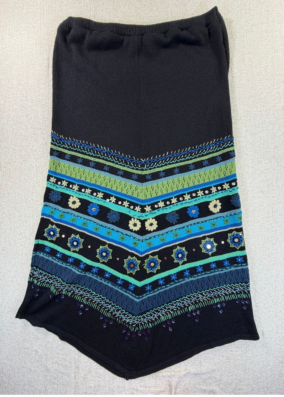 Double D Ranch Women's XL Black Blue Linen Blend Southwest Boho Western Skirt